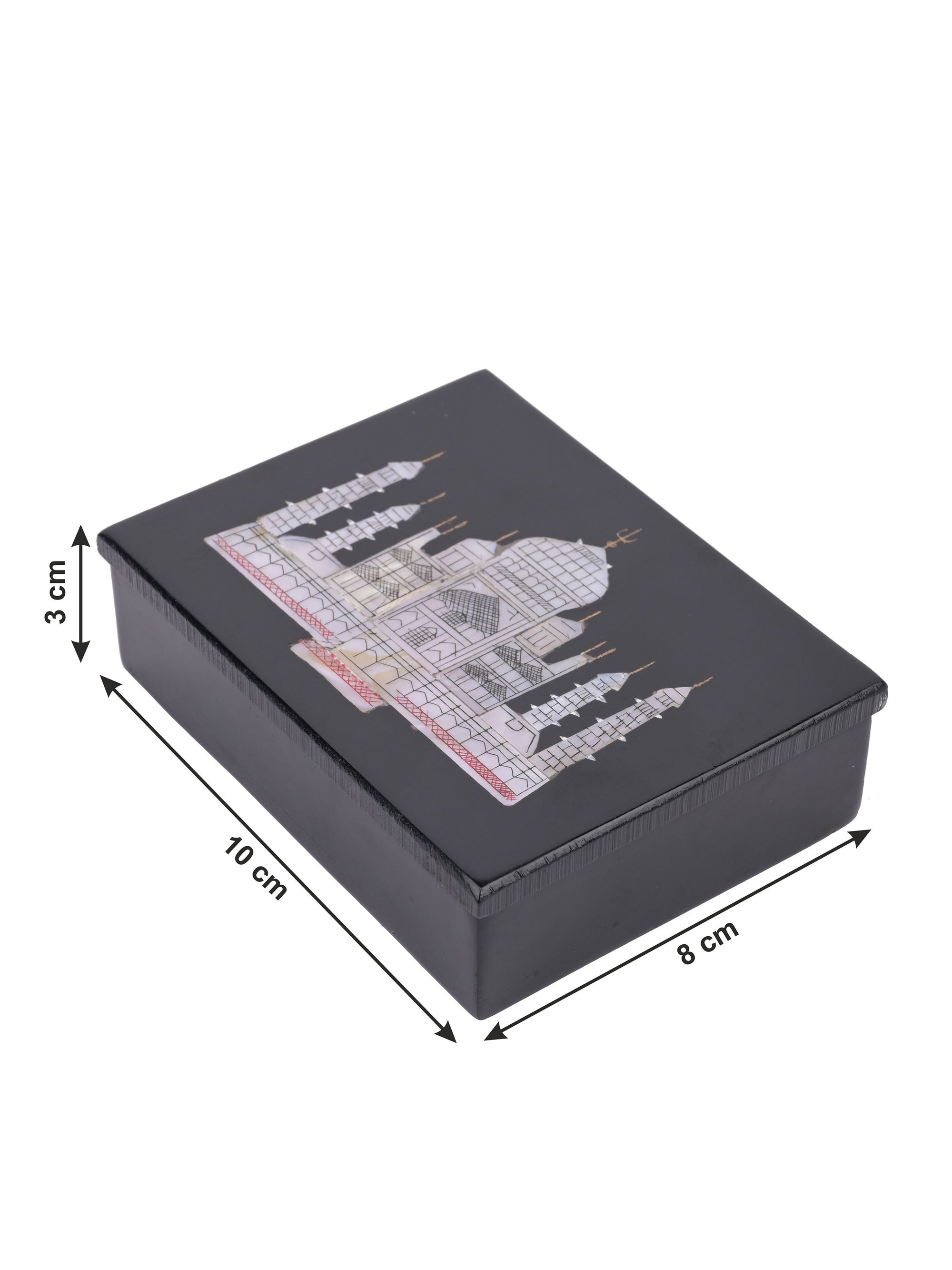 Black Marble Jewellery box with Taj Mahal inlaid design - The Heritage Artifacts