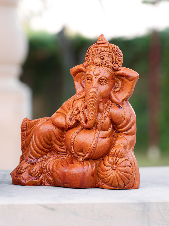 Terracotta Lord Ganesh in Relaxing posture - 7 inches height - The Heritage Artifacts