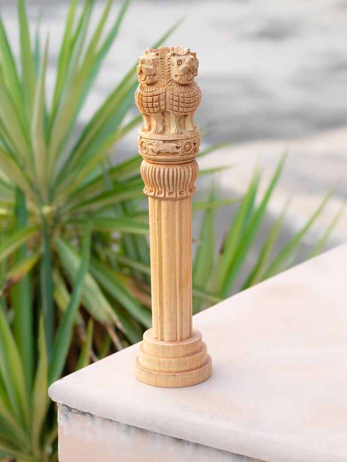 Kadam wood carved Ashok Stambh / Pillar - 12 inches in height - The Heritage Artifacts