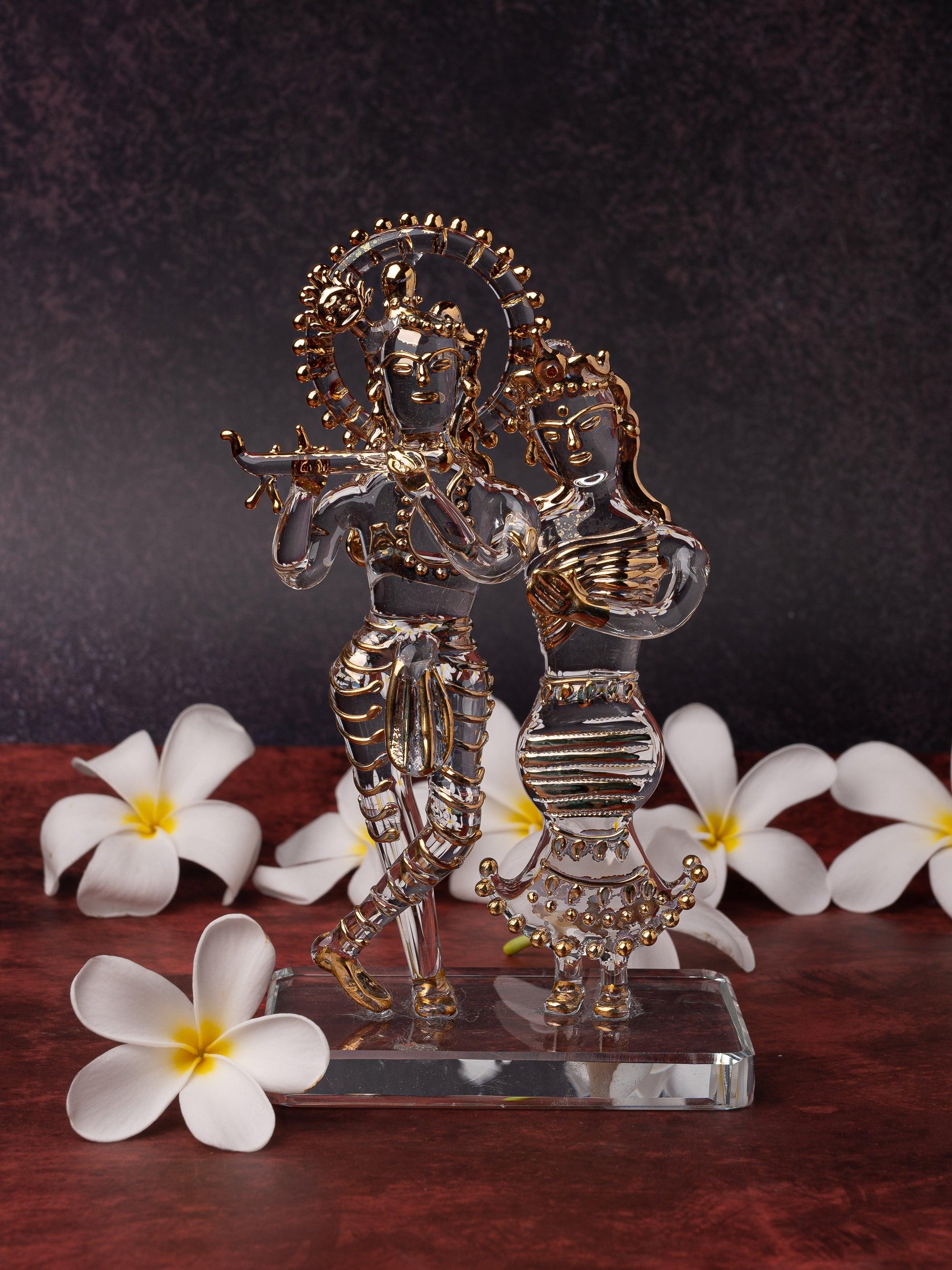 7 inches Radha Krishna statue made of solid and transparent glass - The Heritage Artifacts