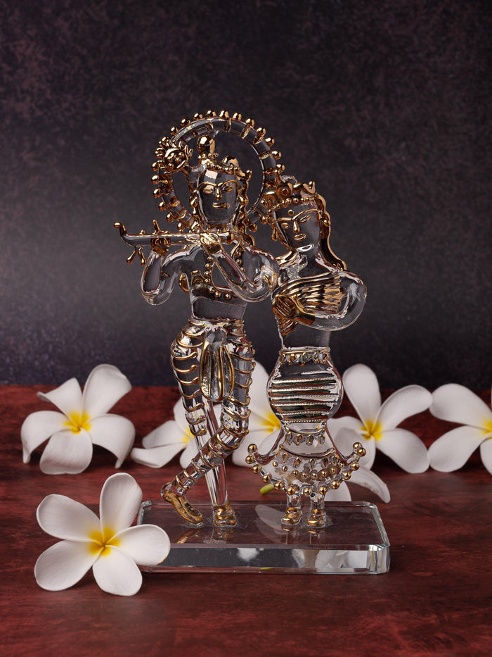 7 inches Radha Krishna statue made of solid and transparent glass - The Heritage Artifacts