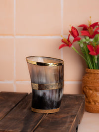 Natural Buffalo Horn Small Tumbler / Glass with Golden edge - 200 ml - The Heritage Artifacts