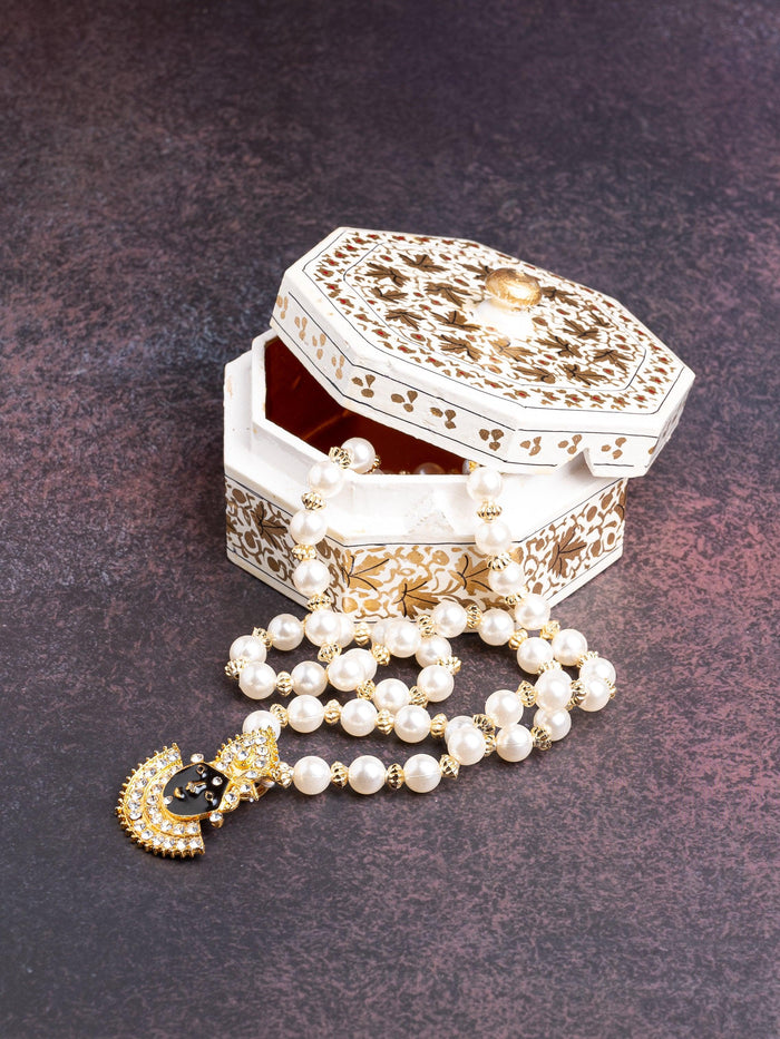 White and Gold Hexagonal shaped small paper mache storage box - The Heritage Artifacts