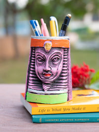 Terracotta Colorful Pen Stand, Egyptian Cleopetra Design - The Heritage Artifacts