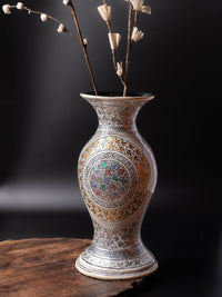 White and Gold Paper Mache Flower Vase - 14 inches height - The Heritage Artifacts