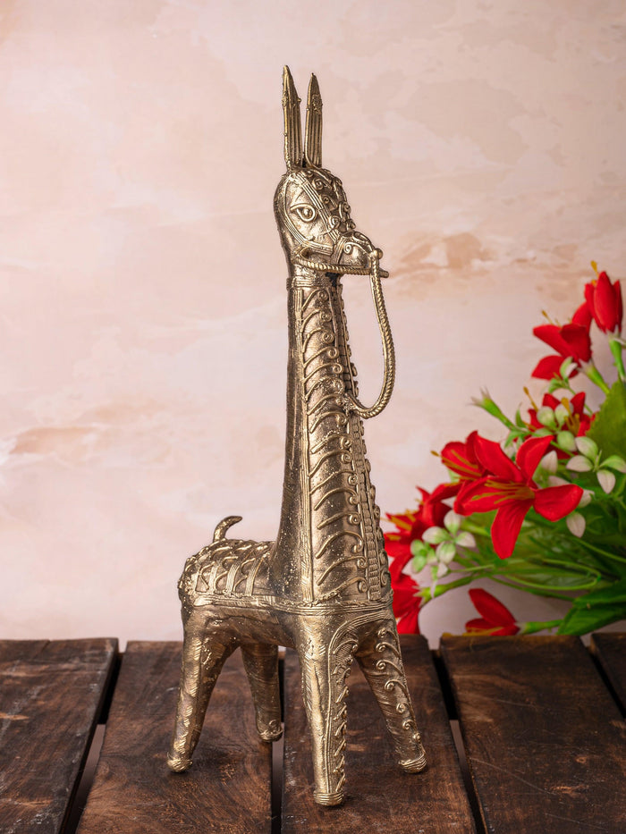 Dokra Art Tribal Horse Decorative Showpiece - 12 inches height - The Heritage Artifacts