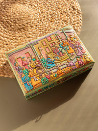 Paper Mache Jewellery box with Mughal Courtyard design embossed - The Heritage Artifacts