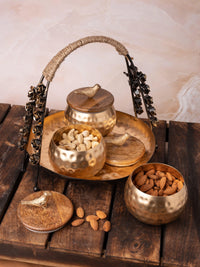 Rose Designed Basket with set of 3 Serving Canisters for multi use - The Heritage Artifacts
