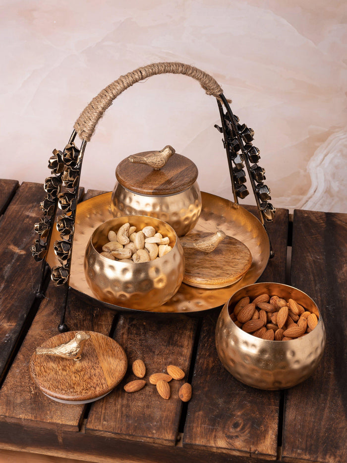 Rose Designed Basket with set of 3 Serving Canisters for multi use - The Heritage Artifacts