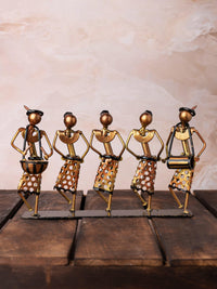 Shantiniketan Art - Tribal Folk Dance Metal Decor Showpiece - The Heritage Artifacts