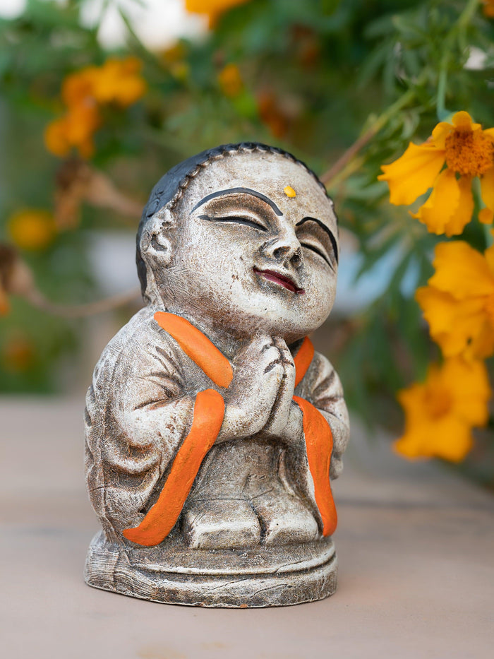 Terracotta Colorful Namaste Buddha Monk, 6 inches height - The Heritage Artifacts