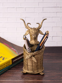 Dokra Craft Buffalo Face, Pen / Pencil Holder made of Brass metal - The Heritage Artifacts