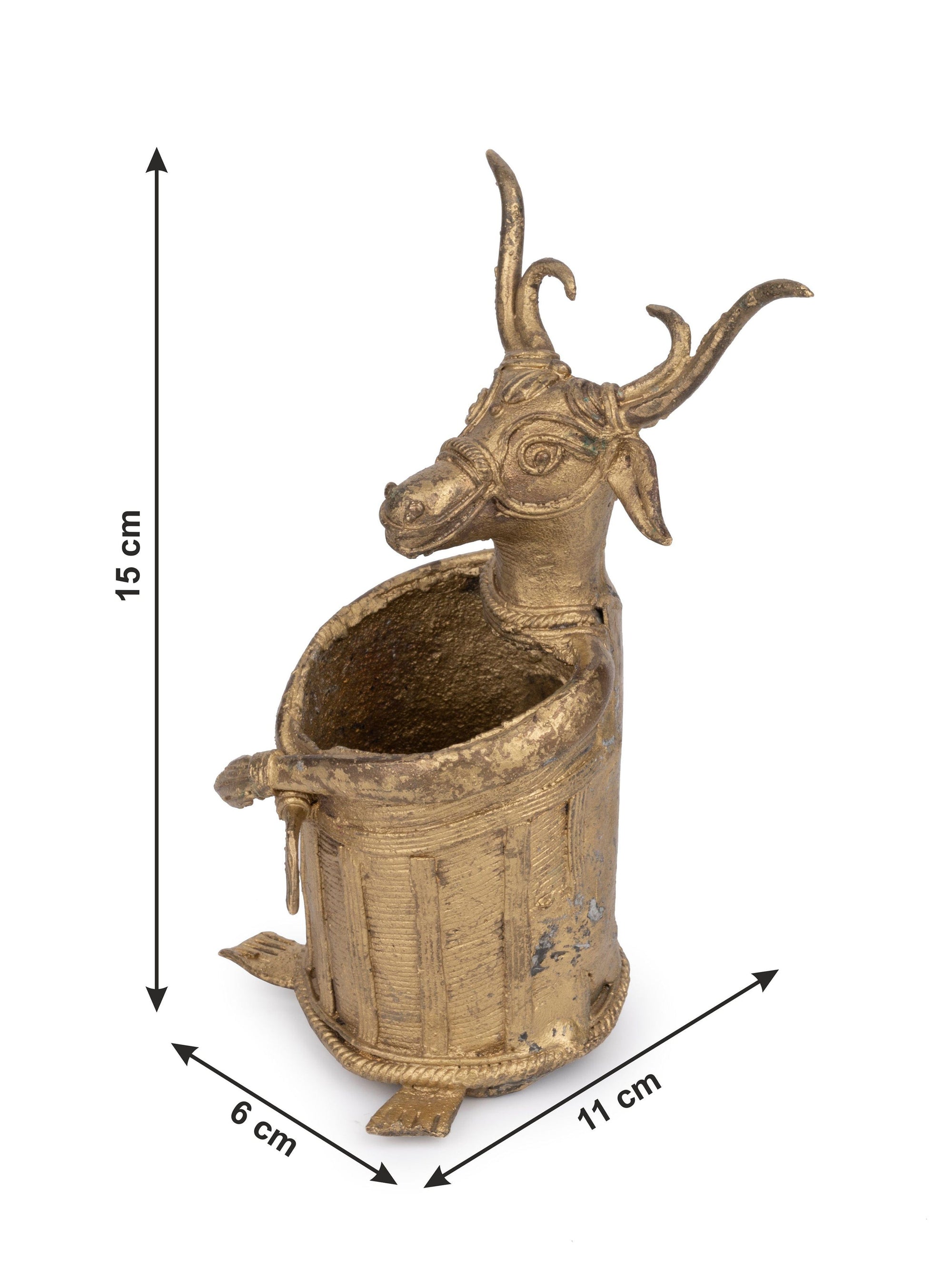 Dokra Craft Buffalo Face, Pen / Pencil Holder made of Brass metal - The Heritage Artifacts
