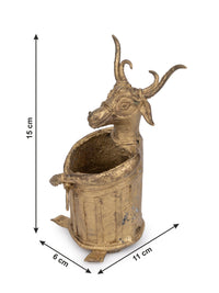 Dokra Craft Buffalo Face, Pen / Pencil Holder made of Brass metal - The Heritage Artifacts