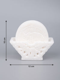 Marble hand carved set of 6 white coasters with stand in pure white color - The Heritage Artifacts