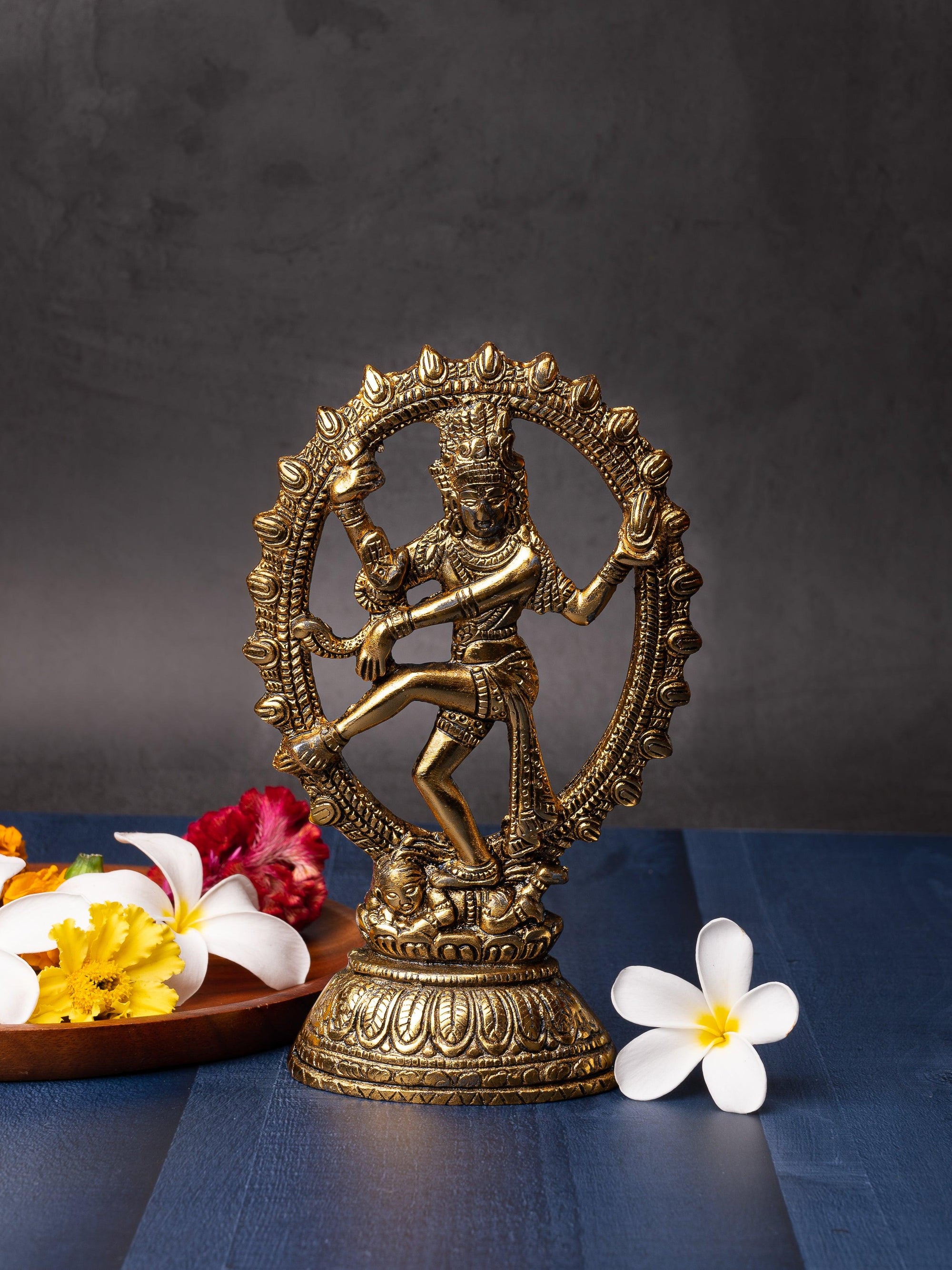 8 inches Nataraj Statue made of aluminium in antique gold finish - The Heritage Artifacts