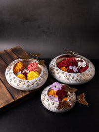 Metal crafted White and Gold Butterfly Urli / Bowl Set of 3 pcs - The Heritage Artifacts