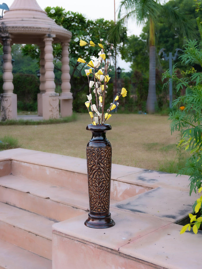 Wood crafted Tall Flower Vase - 20 inches in height - The Heritage Artifacts