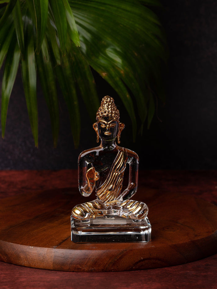 Transparent Glass with Gold Decor Sitting Buddha - The Heritage Artifacts