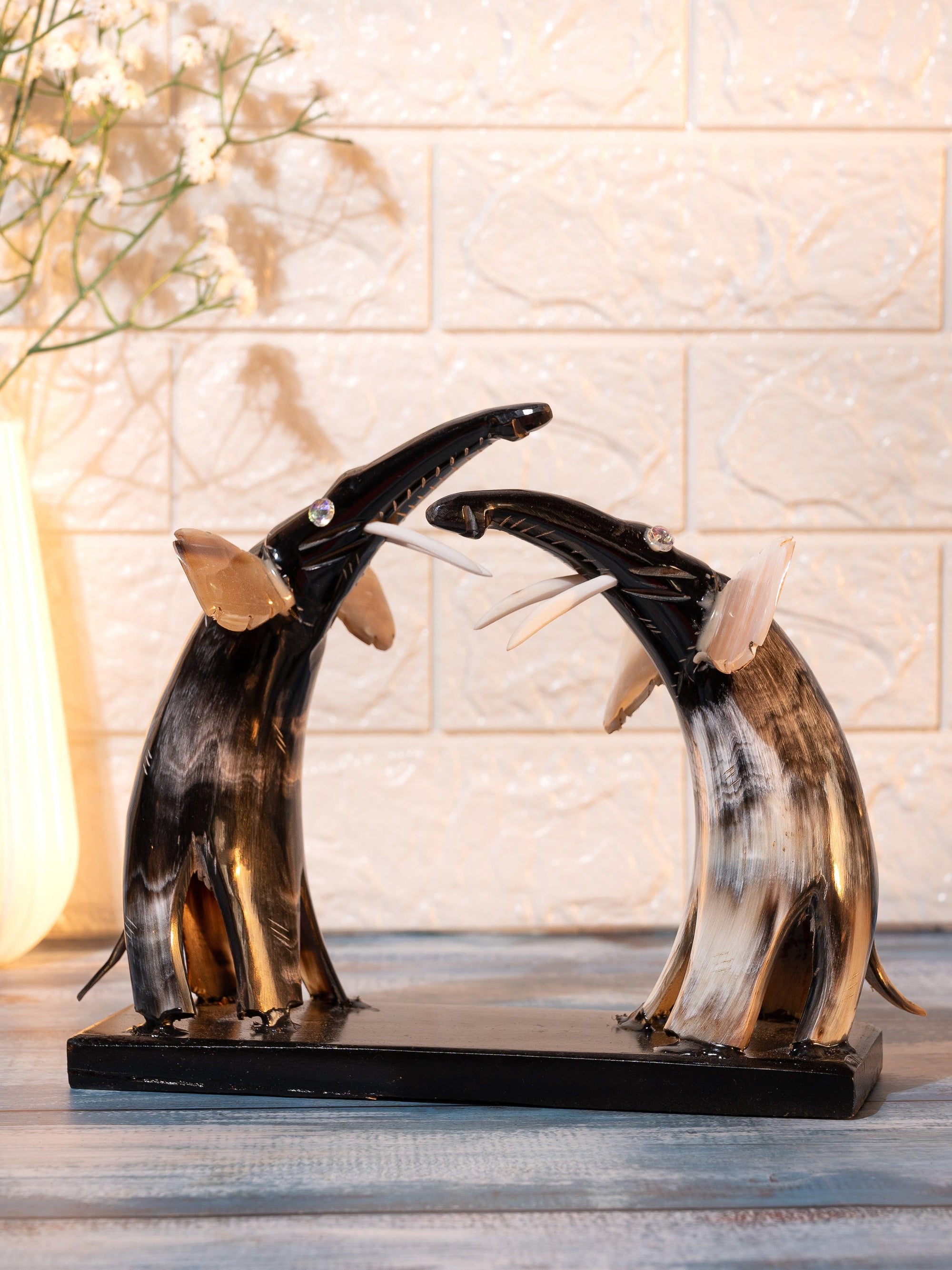Natural Buffalo Horn Pair of Elephant Decorative Showpiece - 10 inches - The Heritage Artifacts