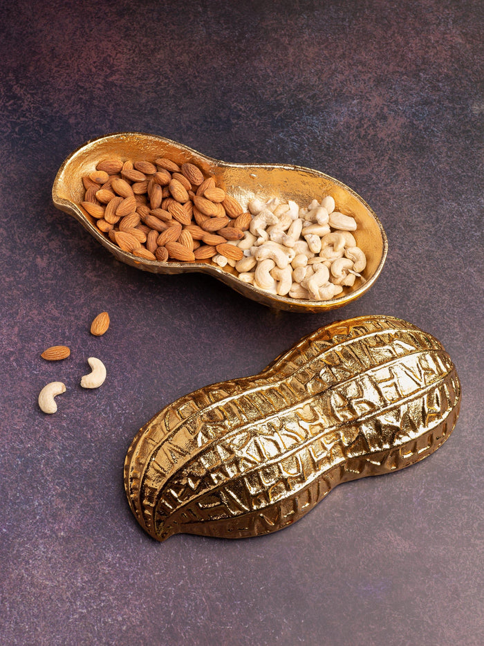 Metal Crafted Peanut / Mumfali Design Serving bowl in Golden Color - The Heritage Artifacts