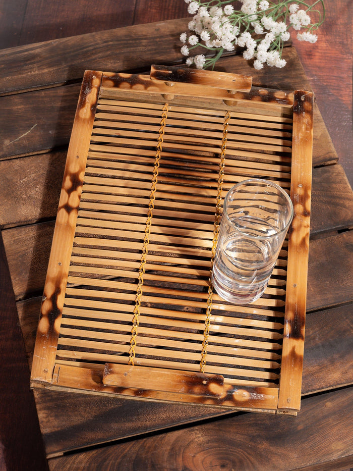 Shantiniketan Art - Bamboo Strips Serving Tray - The Heritage Artifacts