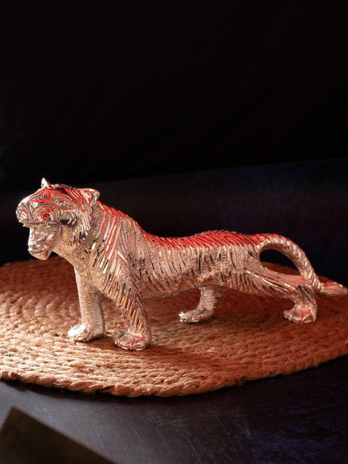 Zinc Metal Handcrafted Bengal Tiger Decorative Showpiece - 13 inches length - The Heritage Artifacts