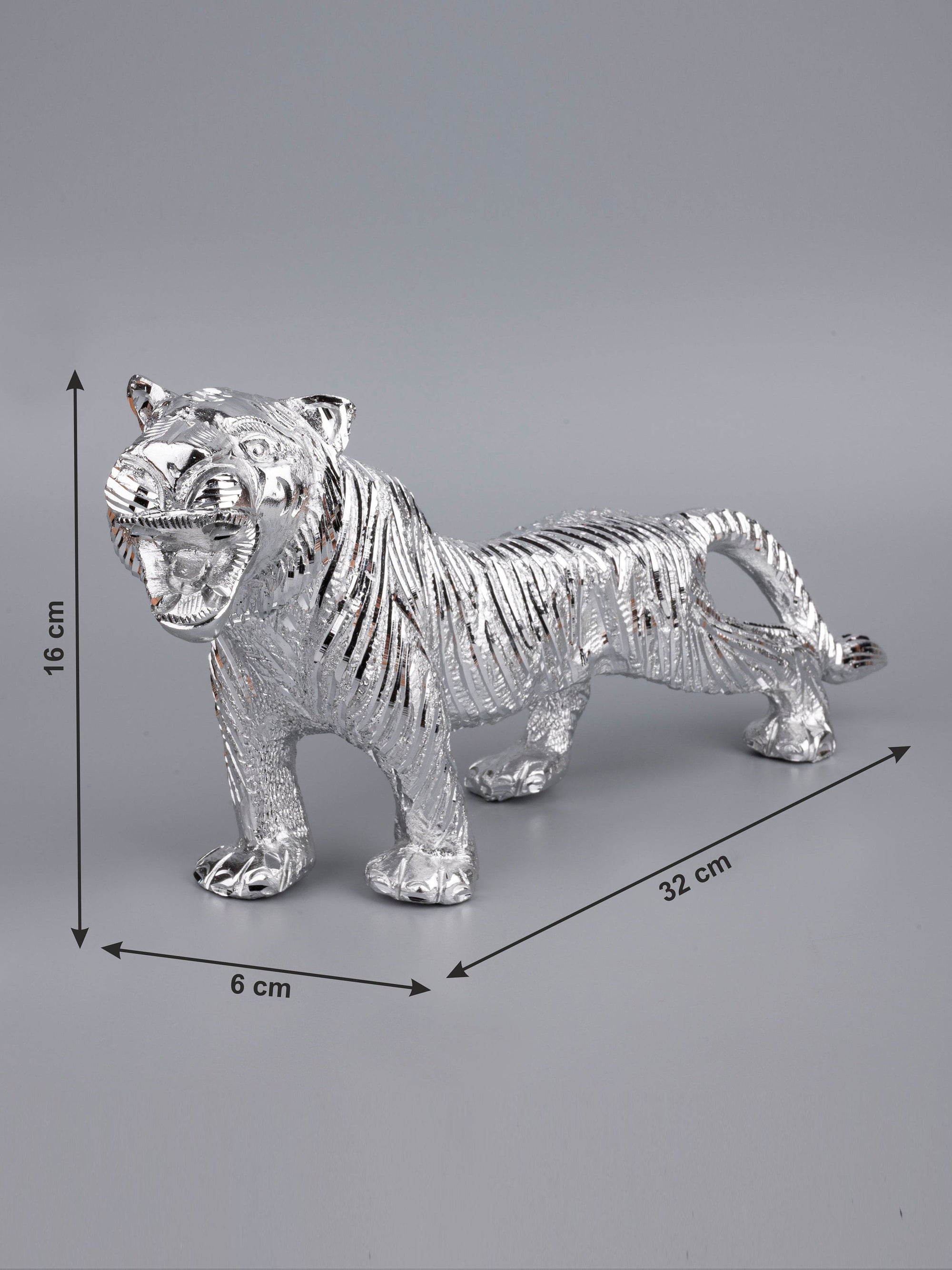 Zinc Metal Handcrafted Bengal Tiger Decorative Showpiece - 13 inches length - The Heritage Artifacts