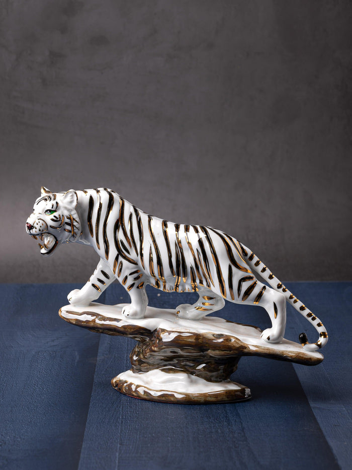 Glass Artifact, White Roaring Tiger on Mountain Top - The Heritage Artifacts