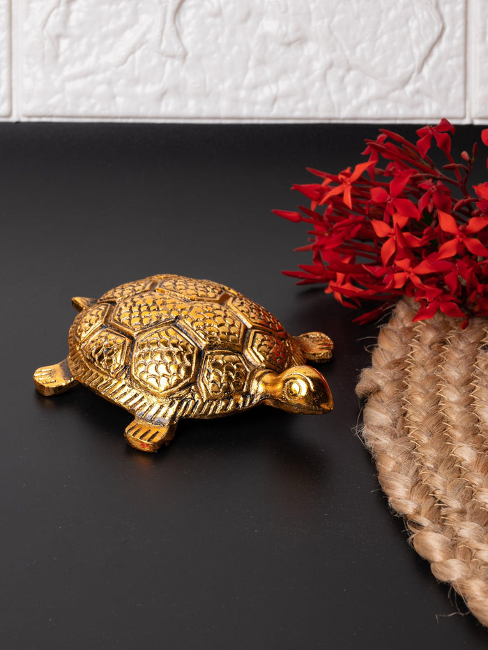 Aluminium crafted 5 inches Turtle with antique gold finish - The Heritage Artifacts