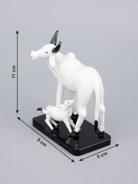 Glass centerpiece, Kamdhenu cow with calf in white color - The Heritage Artifacts