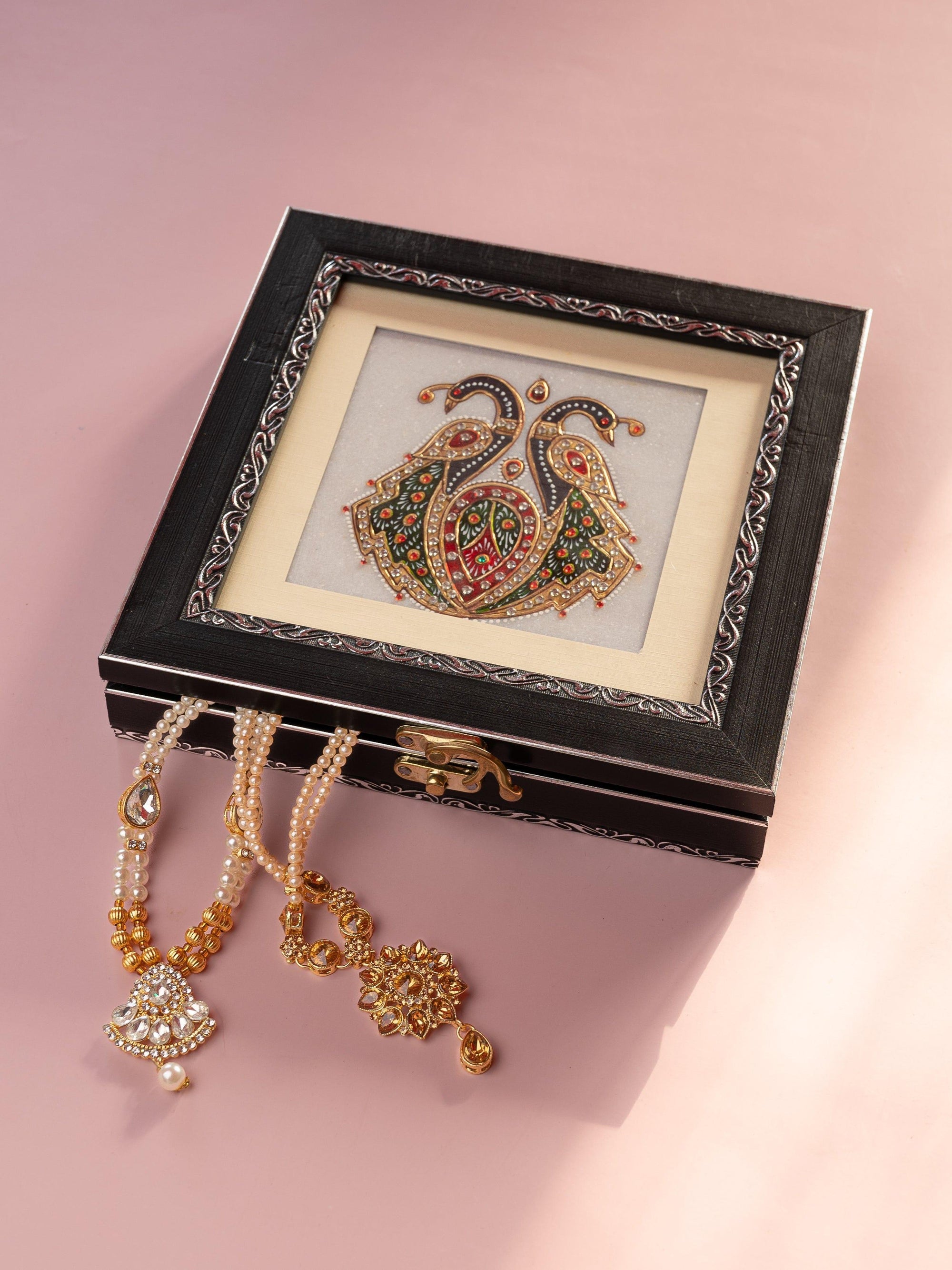Assorted Design Wooden Gift Box with Marble tile on top  - 9x7 inches - The Heritage Artifacts