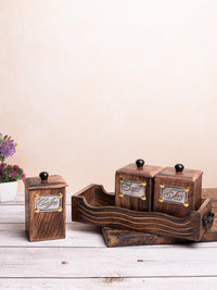 Wooden Container and stand set for Tea, Coffee and Sugar - The Heritage Artifacts