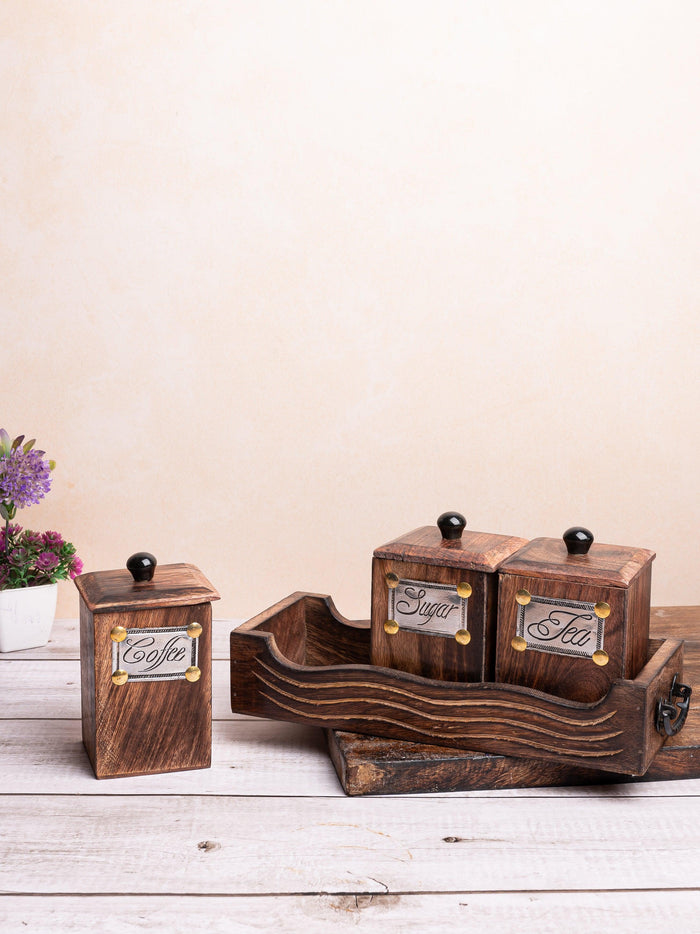 Wooden Container and stand set for Tea, Coffee and Sugar - The Heritage Artifacts