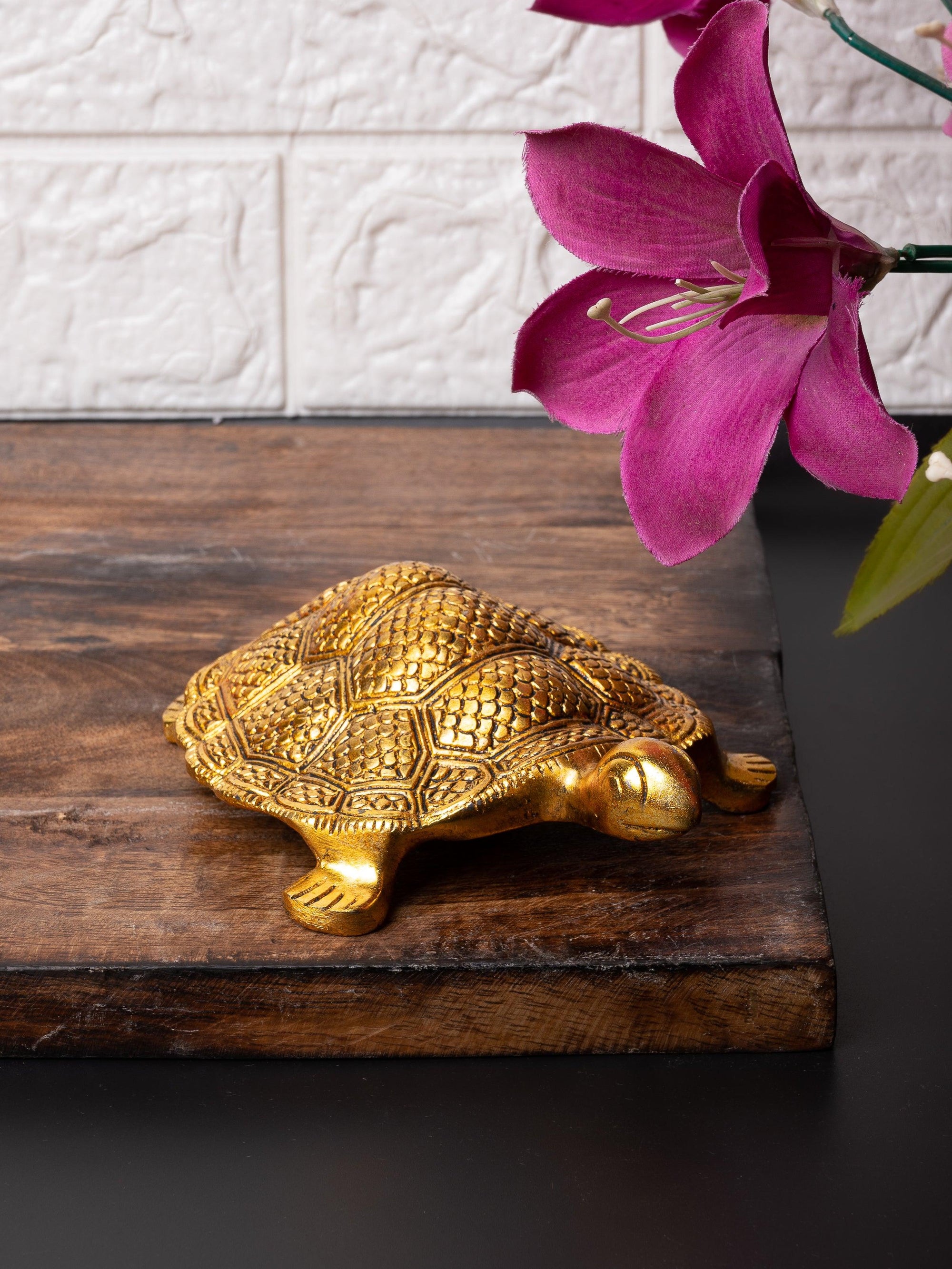 Antique gold 6 inches Tortoise / Kachua decorative show piece for Feng Shui and Vaastu - The Heritage Artifacts