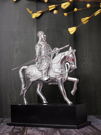 Zinc Metal Handcrafted King Maharana Pratap Figurine Riding on a Horse - 12 inches height - The Heritage Artifacts