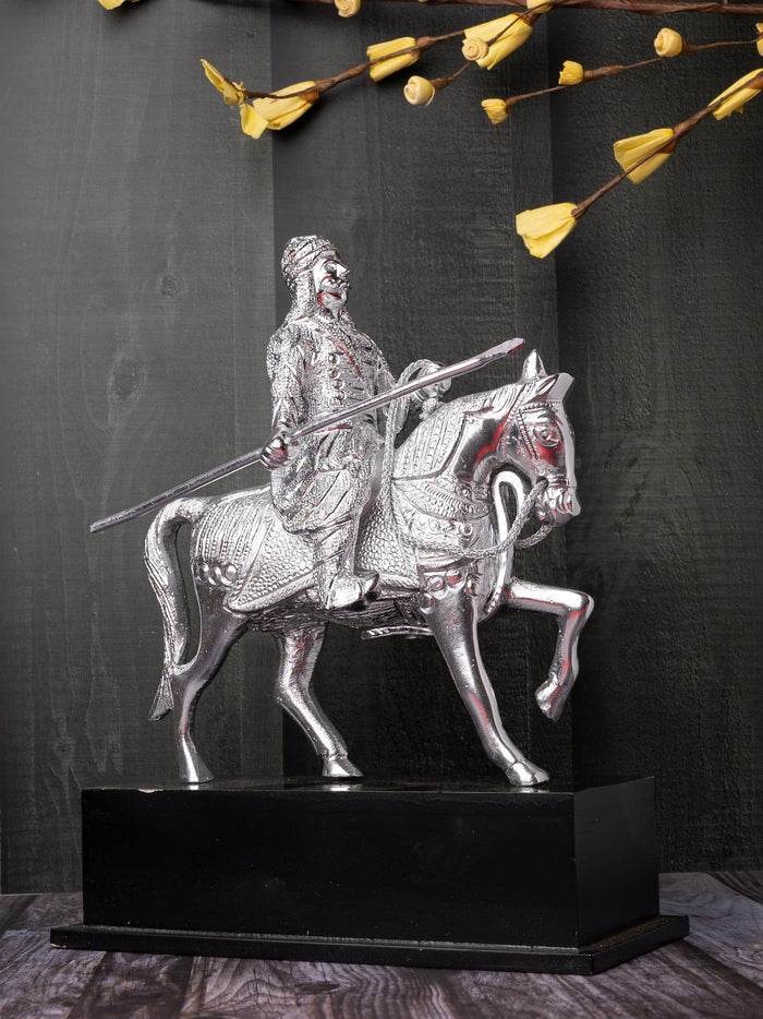 Zinc Metal Handcrafted King Maharana Pratap Figurine Riding on a Horse - 12 inches height - The Heritage Artifacts