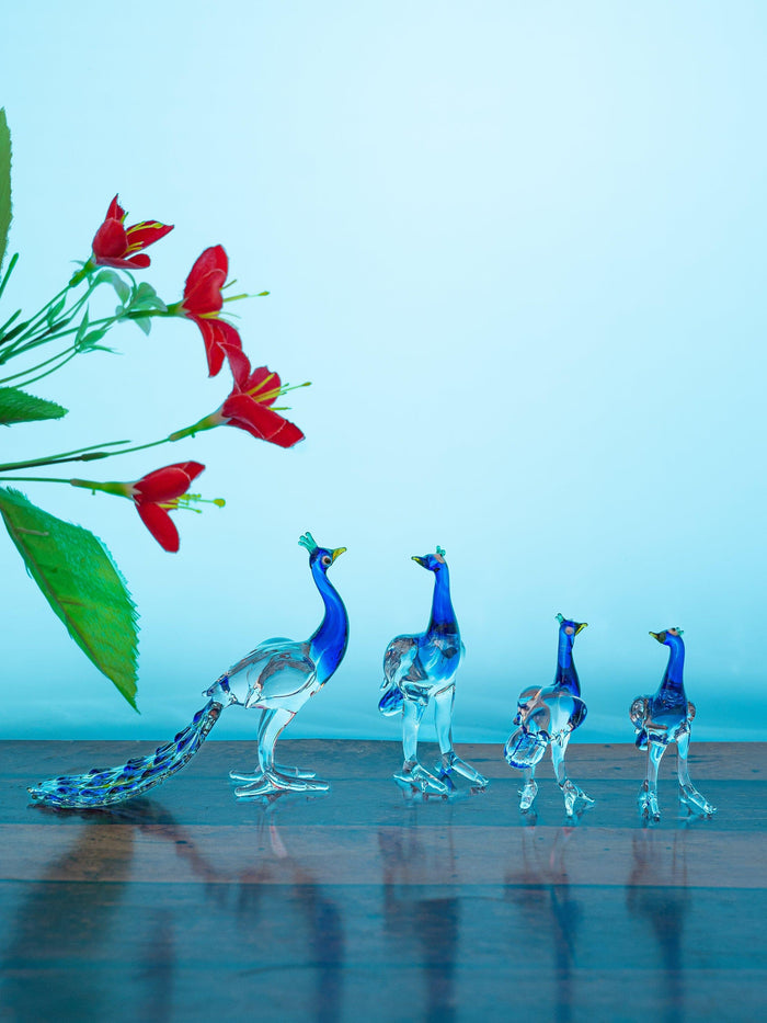 Peacock Family Set of 4 Pieces Glass Home Decor - The Heritage Artifacts