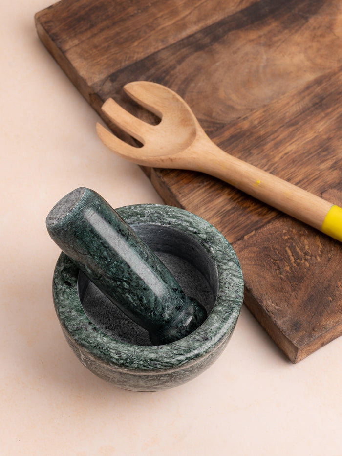 Mortar and Pestle set / Okhli Musal in Green marble - The Heritage Artifacts