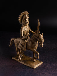 Antique Brass Statue of Maharaja Agrasen riding horse with a open sword in hand - The Heritage Artifacts
