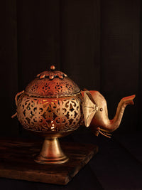 Golden Metal Elephant T light Lamp - 12 inches length - The Heritage Artifacts