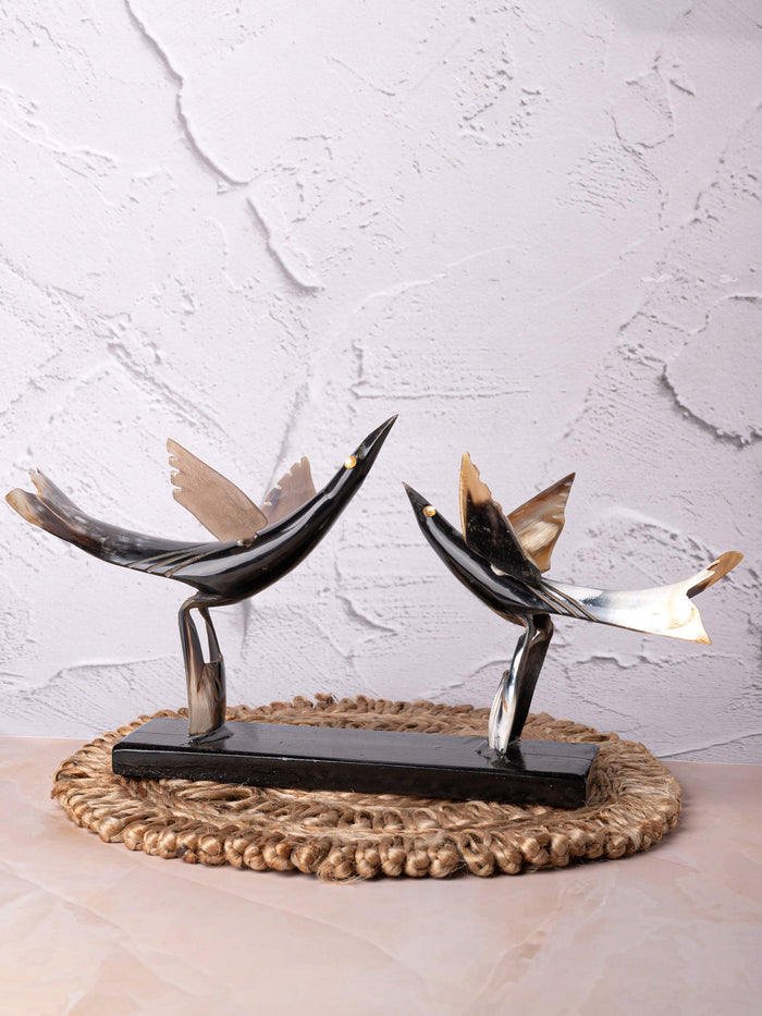 Natural Buffalo Horn Pair of Standing Birds Decorative Showpiece - The Heritage Artifacts
