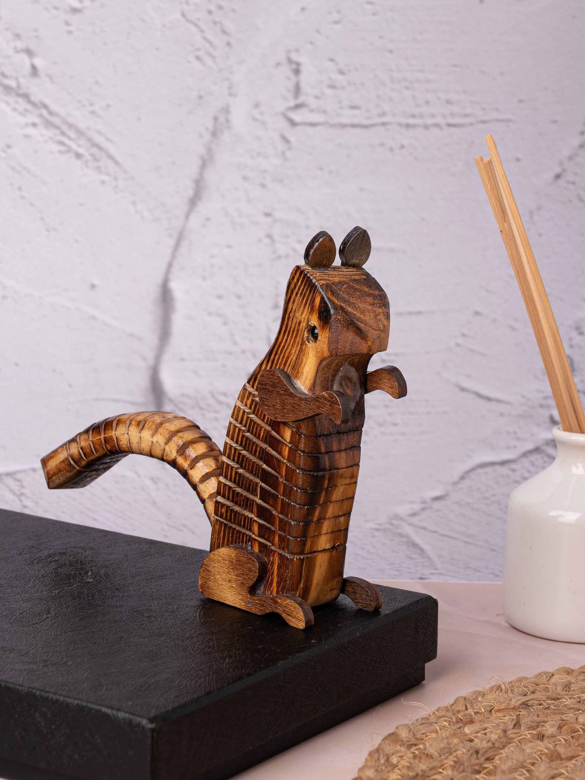 Shantiniketan Art - Wooden Squirrel Decorative Showpiece / Toy - The Heritage Artifacts