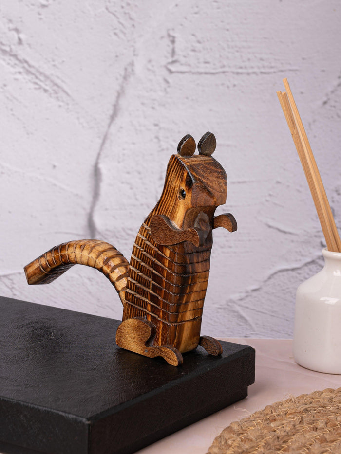 Shantiniketan Art - Wooden Squirrel Decorative Showpiece / Toy - The Heritage Artifacts