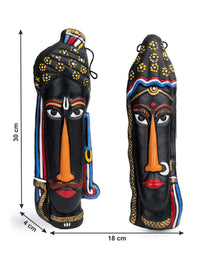 Terracotta Crafted Tribal Couple Face Mask, Decorative Wall hanging - The Heritage Artifacts