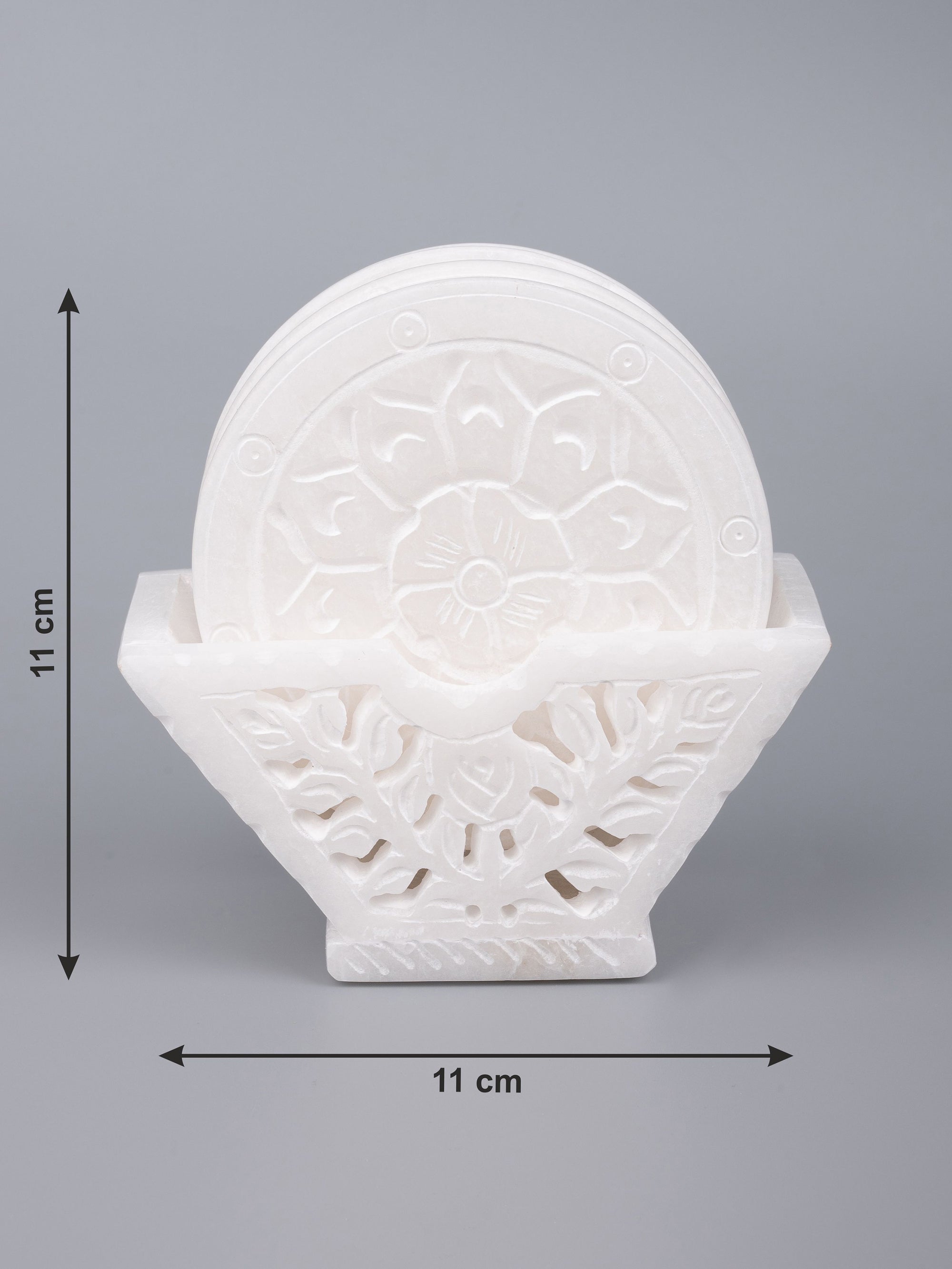 White marble coaster set, hand carved with jali design - The Heritage Artifacts