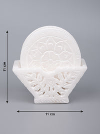 White marble coaster set, hand carved with jali design - The Heritage Artifacts
