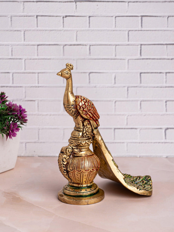 Antique Brass Peacock Decorative Showpiece - 6 inches in height - The Heritage Artifacts
