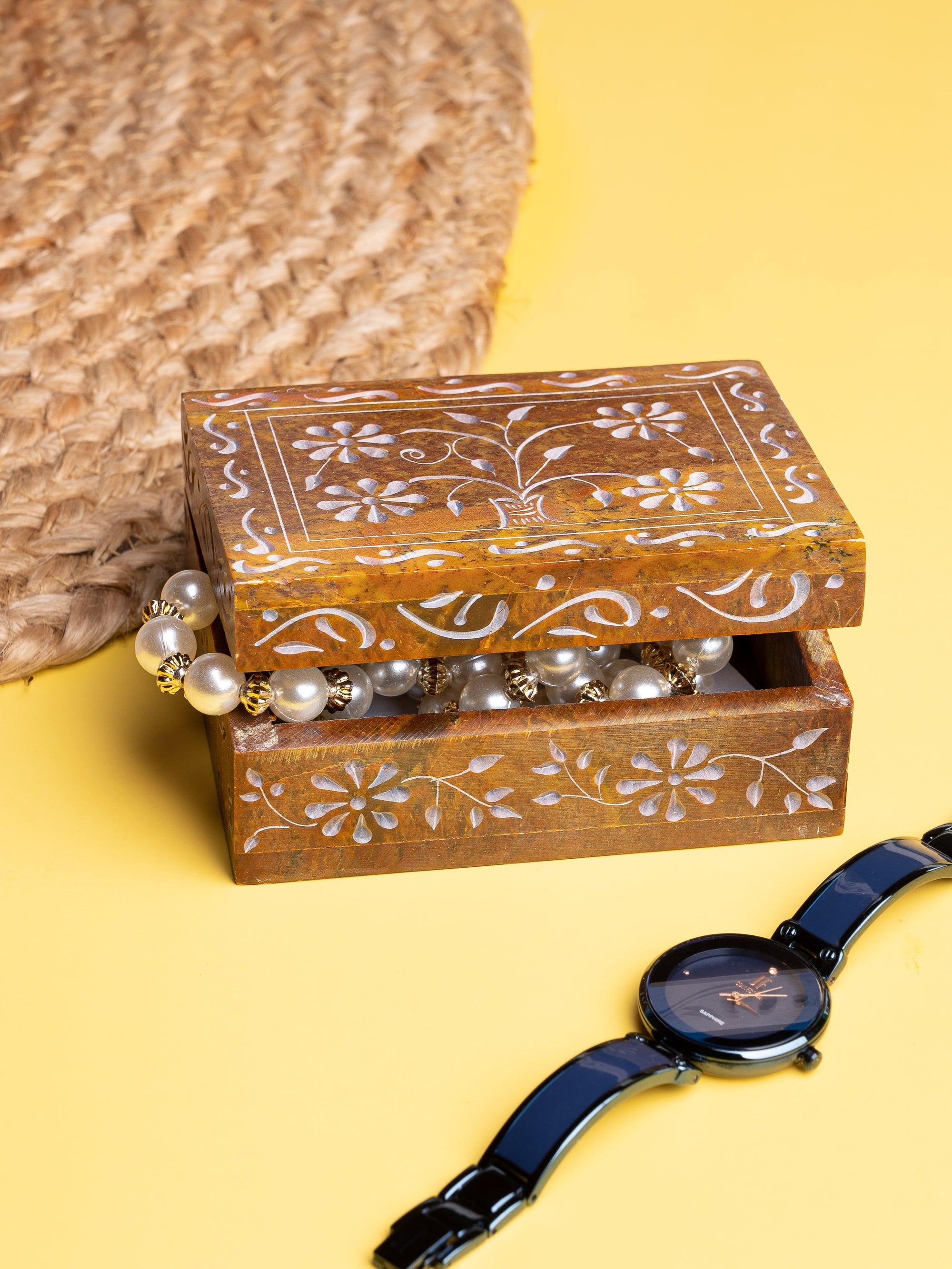 Soapstone crafted, small and stylish jewellery box - The Heritage Artifacts