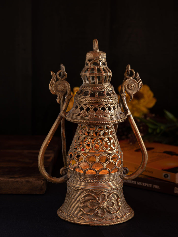 Dokra Art Lantern / Hurricane Decorative Showpiece - 9 inches height - The Heritage Artifacts